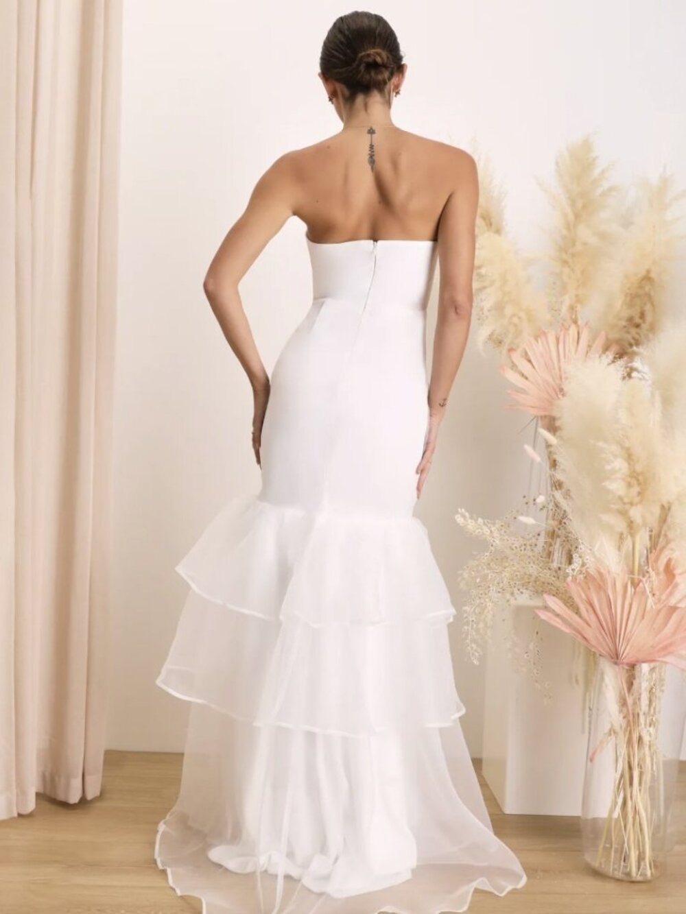 Lulus Forever Passionate White Organza Strapless Tiered Maxi Dress NWT - Picture 2 of 8